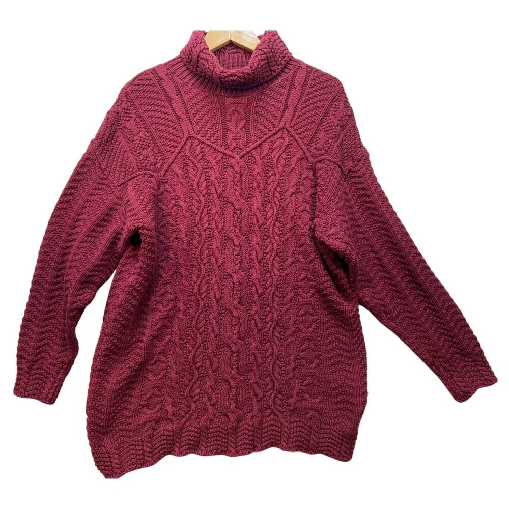 Bushwacker USA  Womens Cable Knit Turtleneck Sweater Size S Maroon 100% Cotton